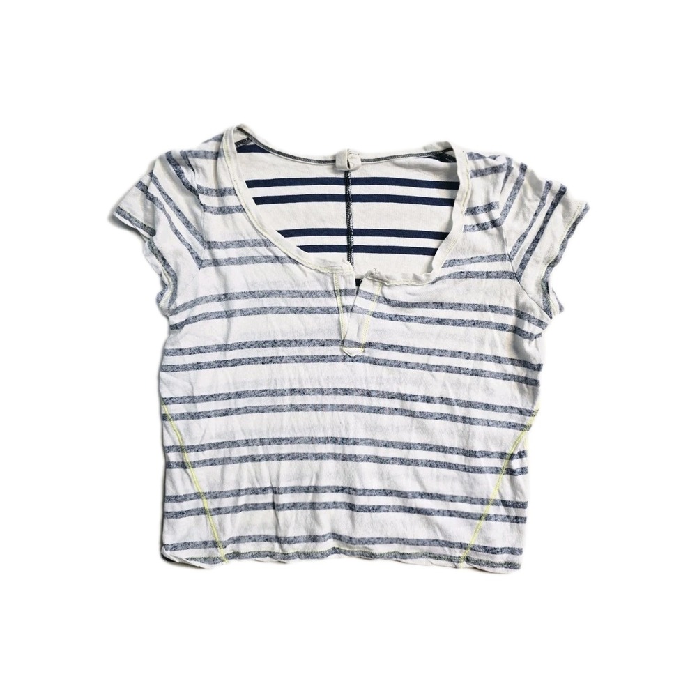 Free People Anthropologie Navy Blue White Stipe Inside Out Style Top T Shirt XS